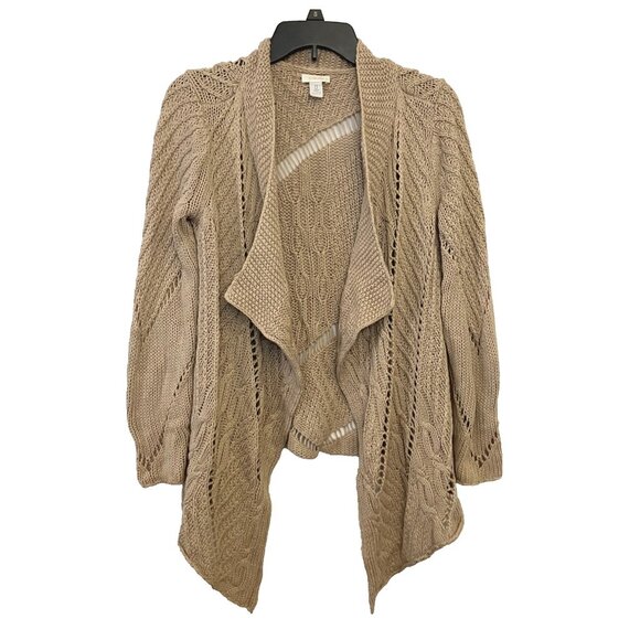 Chico's Sweaters - Chico's Womens Tan Draped Waterfall Cardigan Sweater Open Knit Size 0 = US Small